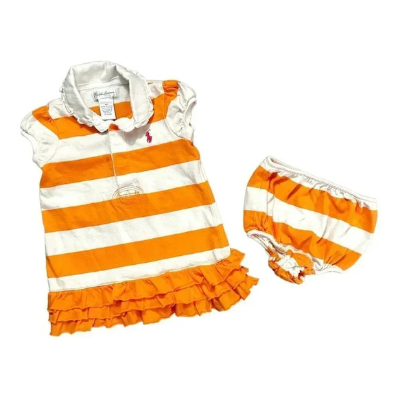 Ralph Lauren | Rugby Striped Ruffle Dress (9 mos) 🧡 - Picture 1 of 7